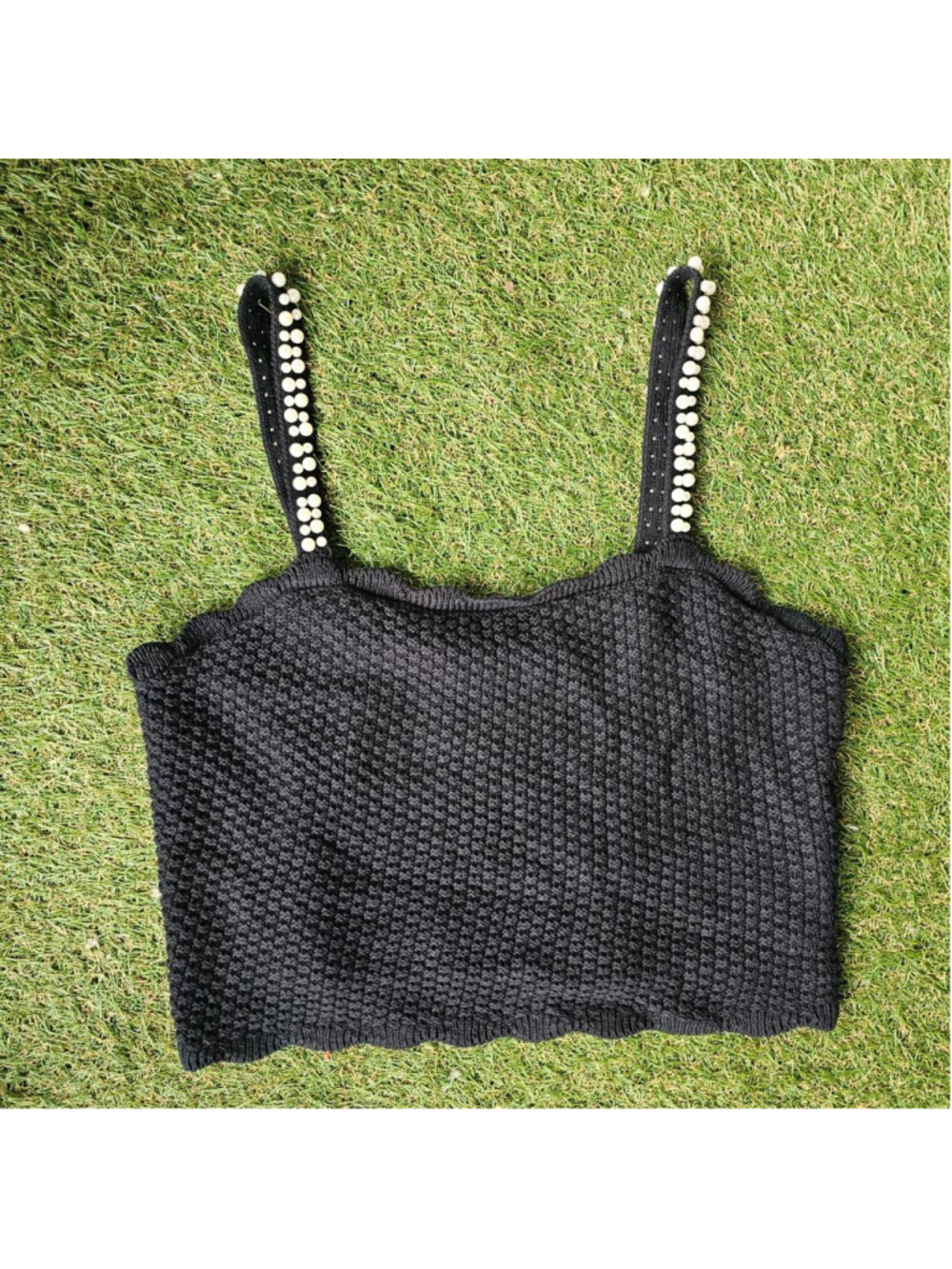 House of Harlow 1960 Pearl Strap Knit Crop Top